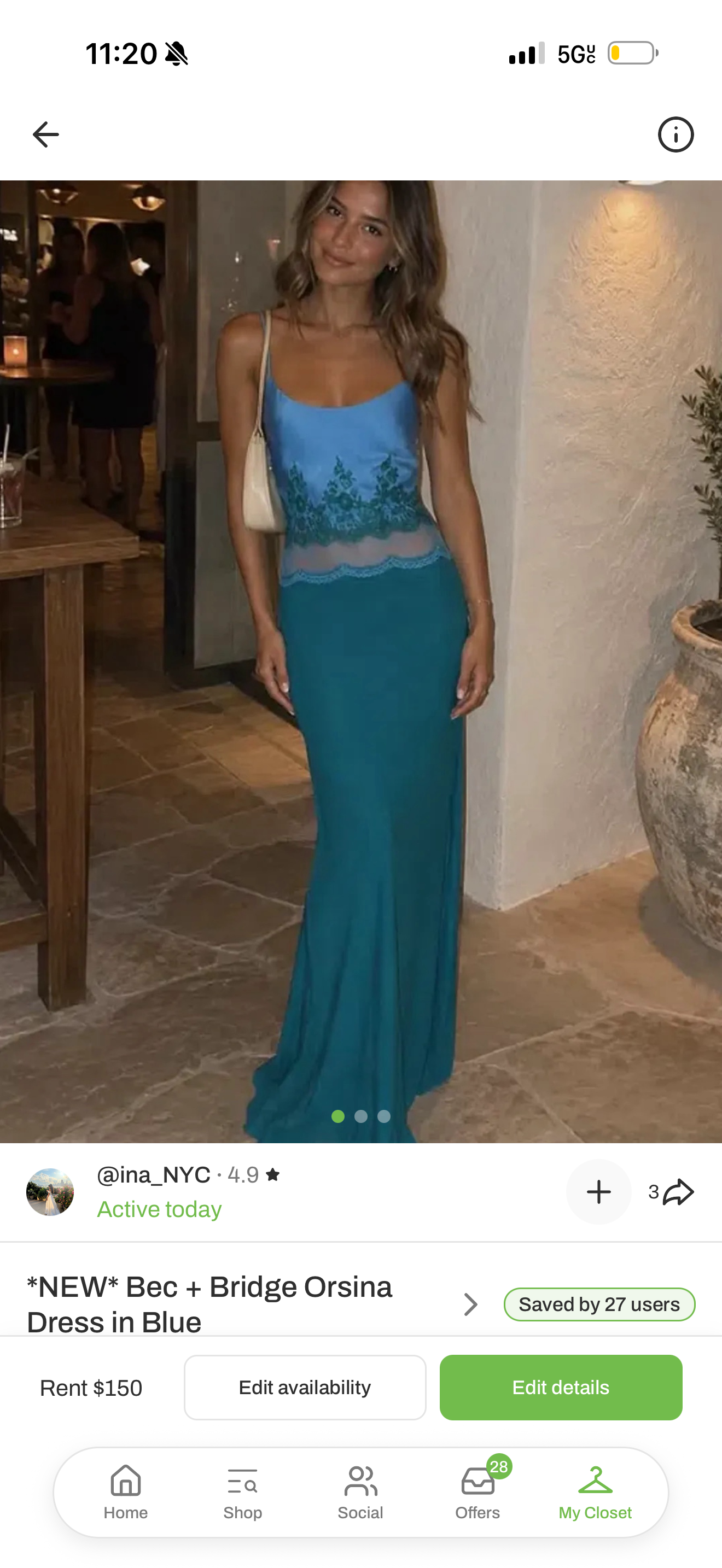 Orsina Scoop Maxi Dress - Azure Blue/Jade, photo 3 of 6